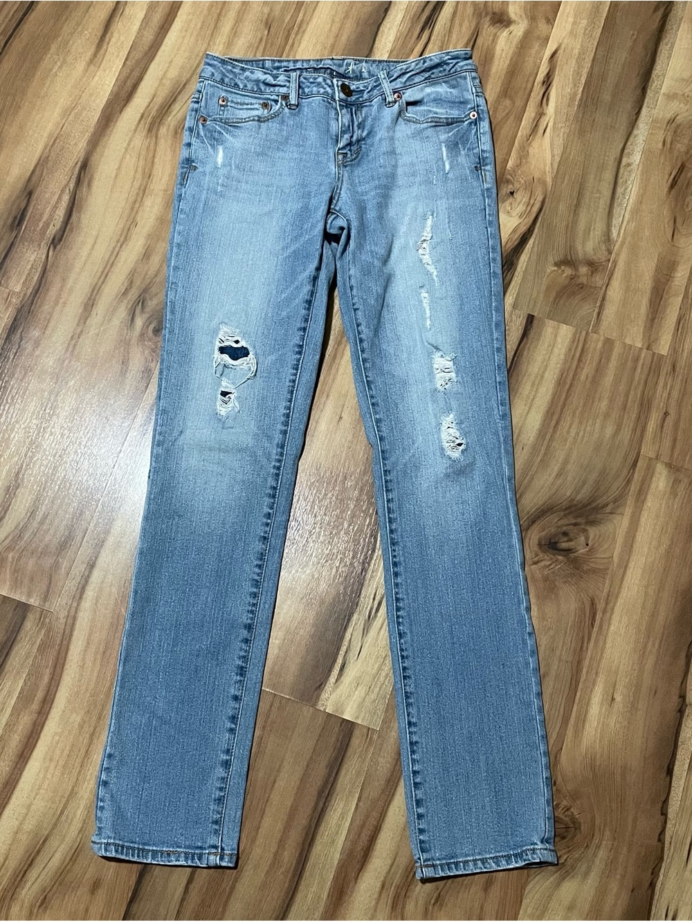 Y2K Aeropostale Bayla Low Rise Skinny Jeans Light Wash Ripped Distressed Sz 2